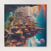 Lebhafte mittelalterliche Fantasiestadt Puzzle (Horizontal)