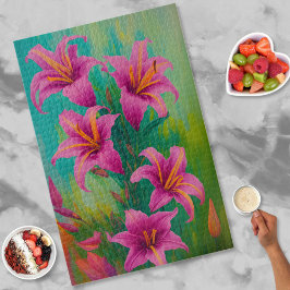 Lebhafte, moderne Art Pink Lilies Ölgemälde Puzzle