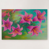 Lebhafte, moderne Art Pink Lilies Ölgemälde Puzzle (Horizontal)