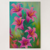 Lebhafte, moderne Art Pink Lilies Ölgemälde Puzzle (Vertikal)