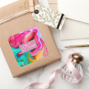 Lebhafte moderne Marmorflora personalisieren Quadratischer Aufkleber