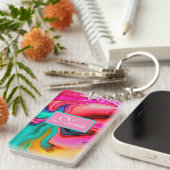 Lebhafte moderne Marmorflora personalisieren Schlüsselanhänger (Vorderseite rechts)