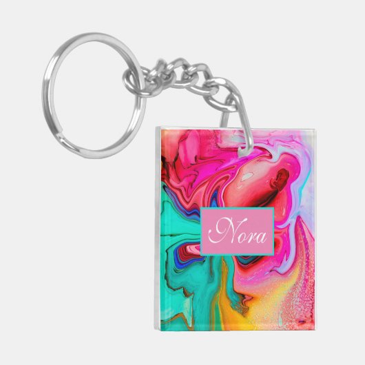 Lebhafte moderne Marmorflora personalisieren Schlüsselanhänger (Vorderseite links)