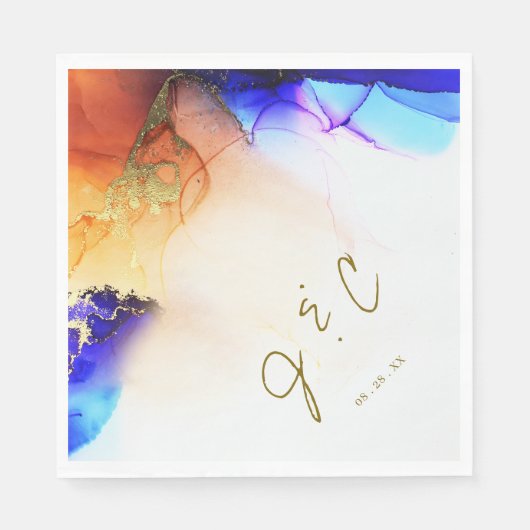 Lebhafte moderne Monogramm-Hochzeit Serviette (Vorderseite)