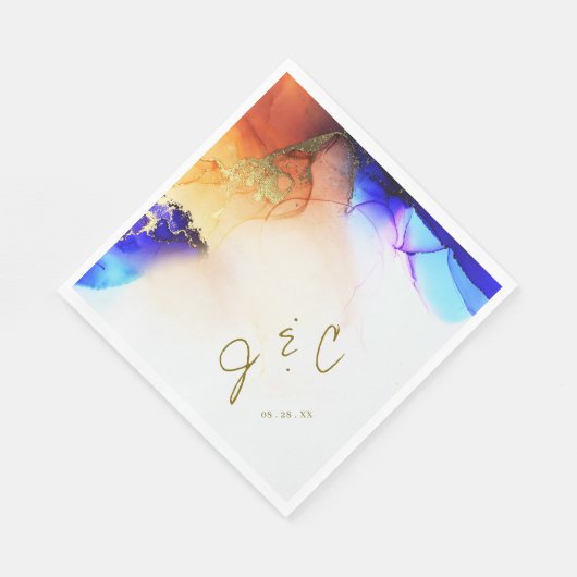 Lebhafte moderne Monogramm-Hochzeit Serviette (Ecke)