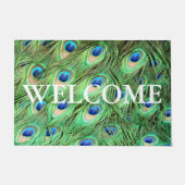 Lebhafte moderne Pfauenfedern willkommen Fußmatte (Vorderseite)