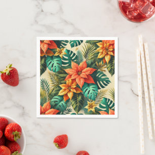 Lebhafte Monstera & Poinsettia Découpage Napkins Serviette