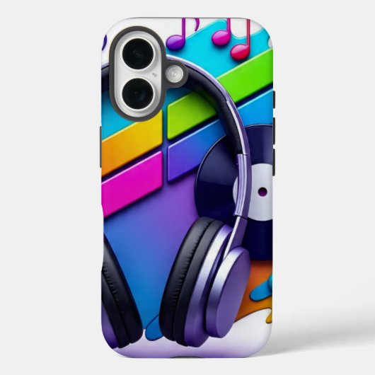 Lebhafte Music Vibes Phone Case - Kopfhörer & Viny (Rückseite)