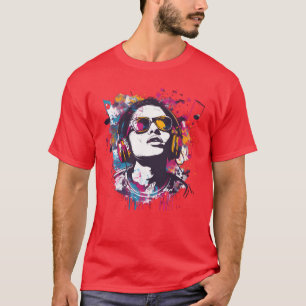 Lebhafte Musikkunst mit Kopfhörer-Retro T-Shirt