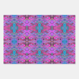 Lebhafte Muster flüssiger Kunst in Lila, rosa und  Geschenkpapier Set