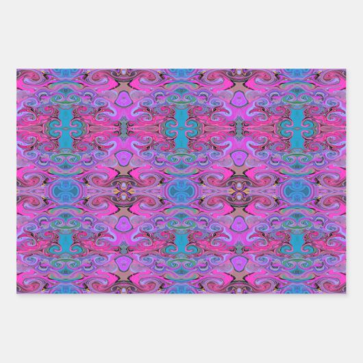 Lebhafte Muster flüssiger Kunst in Lila, rosa und Geschenkpapier Set (Vorderseite)