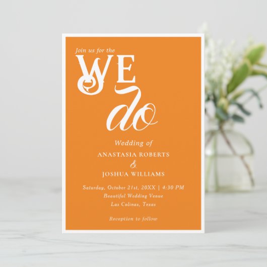 Lebhafte, mutige Orange We Do Typografy Wedding Einladung (Stehend Vorderseite)