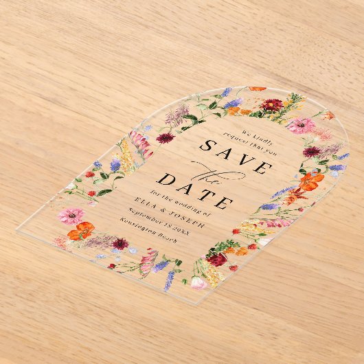 Lebhafte, mutige Wildblumen, die das Datum speiche Acryleinladungen (Ablage )