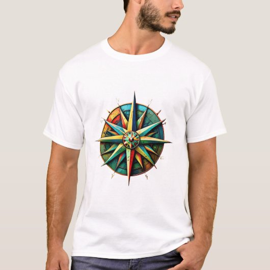 Lebhafte Nautical Compass-Rose T-Shirt (Vorderseite)