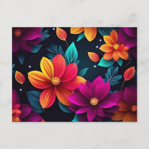 Lebhafte Neon-Blume auf Dunkel Postkarte