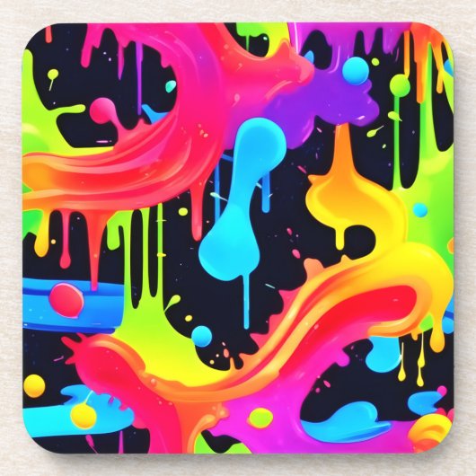 Lebhafte Neon Color Splash Art Getränkeuntersetzer (Vorderseite)
