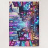 Lebhafte Neon Cyberpunk Cityscape Fantasy | Puzzle (Vertikal)