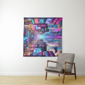 Lebhafte Neon Cyberpunk Cityscape Fantasy | Wandteppich (Beispiel (Horizontal))