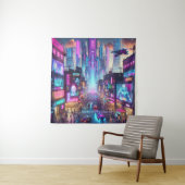 Lebhafte Neon Cyberpunk Cityscape Fantasy | Wandteppich (Beispiel)