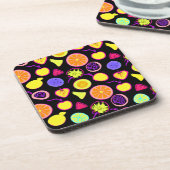 Lebhafte Neon Fruits Artistry Getränkeuntersetzer (Linke Seite)