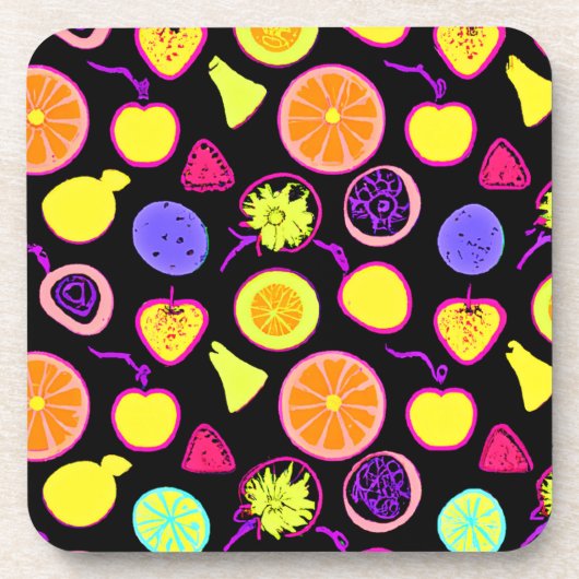Lebhafte Neon Fruits Artistry Getränkeuntersetzer (Vorderseite)