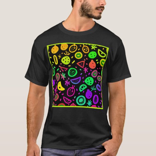 Lebhafte Neon Fruits Muster Kunst T-Shirt (Vorderseite)