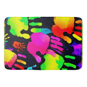 Lebhafte Neon Handprint Art Badematte