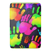 Lebhafte Neon Handprint Art Badematte (Vorderseite Vertikal)