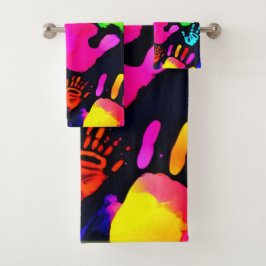 Lebhafte Neon Handprint Art Badhandtuch Set
