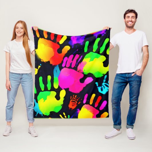Lebhafte Neon Handprint Art Fleecedecke (Beispiel)