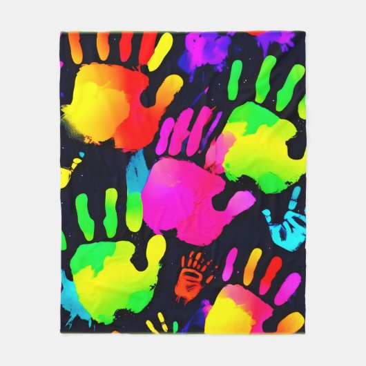 Lebhafte Neon Handprint Art Fleecedecke (Vorderseite)