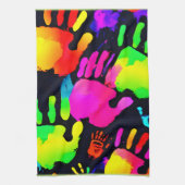 Lebhafte Neon Handprint Art Geschirrtuch (Vertikal)