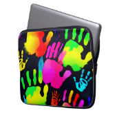 Lebhafte Neon Handprint Art Laptopschutzhülle (Vorderseite Links)