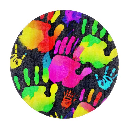 Lebhafte Neon Handprint Art Schneidebrett (Vorderseite)