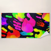 Lebhafte Neon Handprint Art Strandtuch (Vorderseite)