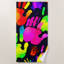 Lebhafte Neon Handprint Art Strandtuch