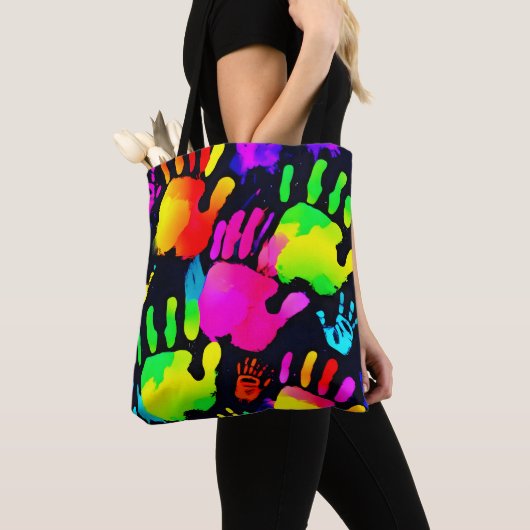 Lebhafte Neon Handprint Art Tasche (Von Nahem)