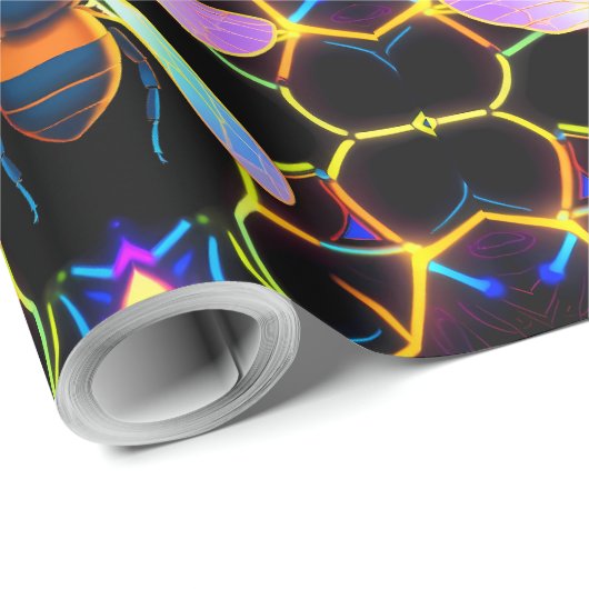 Lebhafte Neon Honeybee mit Abstraktem Hexagonal Geschenkpapier (Rolleneckpunkt)