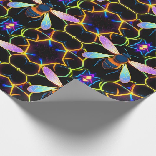 Lebhafte Neon Honeybee mit Abstraktem Hexagonal Geschenkpapier (Ecke)