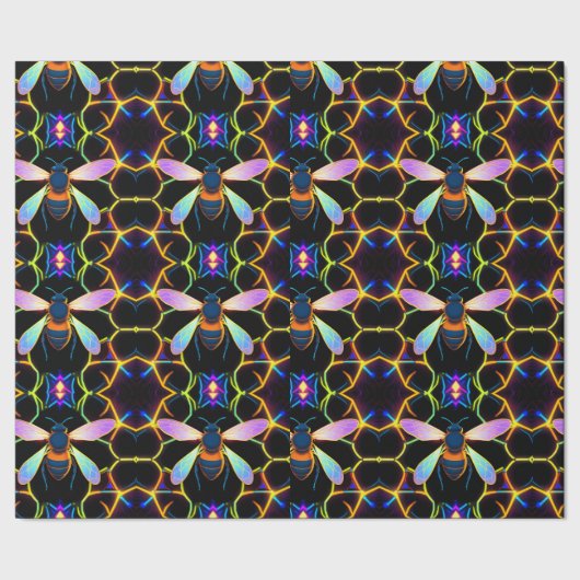 Lebhafte Neon Honeybee mit Abstraktem Hexagonal Geschenkpapier (Saum)