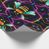 Lebhafte Neon Honeybee mit Abstraktem Hexagonal Geschenkpapier (Ecke)