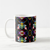 Lebhafte Neon Honeybee mit Abstraktem Hexagonal Kaffeetasse (Links)