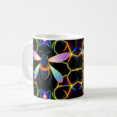 Lebhafte Neon Honeybee mit Abstraktem Hexagonal Kaffeetasse (Vorderseite Links)