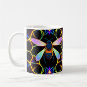Lebhafte Neon Honeybee mit Abstraktem Hexagonal Kaffeetasse (Links)