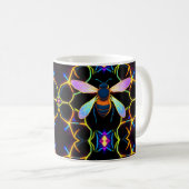 Lebhafte Neon Honeybee mit Abstraktem Hexagonal Kaffeetasse (VorderseiteRechts)