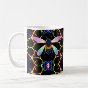 Lebhafte Neon Honeybee mit Abstraktem Hexagonal Kaffeetasse