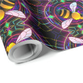 Lebhafte Neon Honeybee mit Abstraktem Muster Geschenkpapier (Rolleneckpunkt)