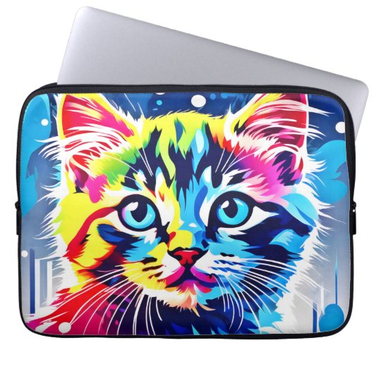 Lebhafte Neon Kitty Art Laptopschutzhülle (Vorderseite)