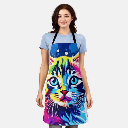 Lebhafte Neon Kitty Art Schürze (Getragen)