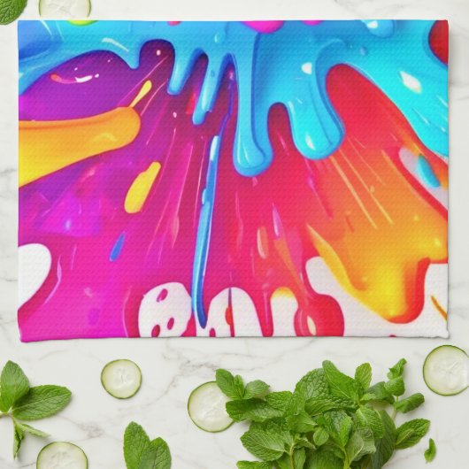 Lebhafte Neon Paint Splash Art Geschirrtuch (Gefaltet)